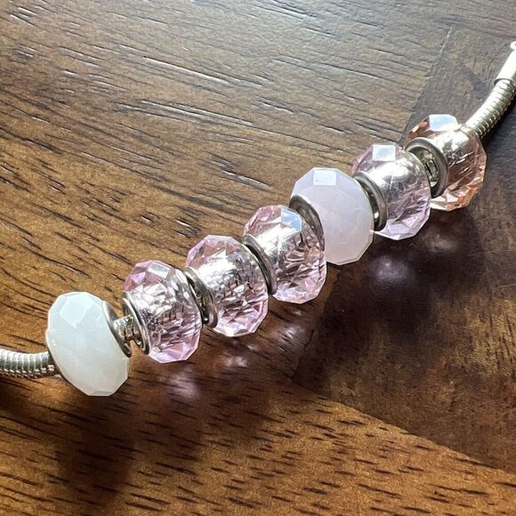 Set Of 12 8mm-12mm Pink White Silver Spacers For Bracelet Or Necklace DIY - Picture 6 of 7